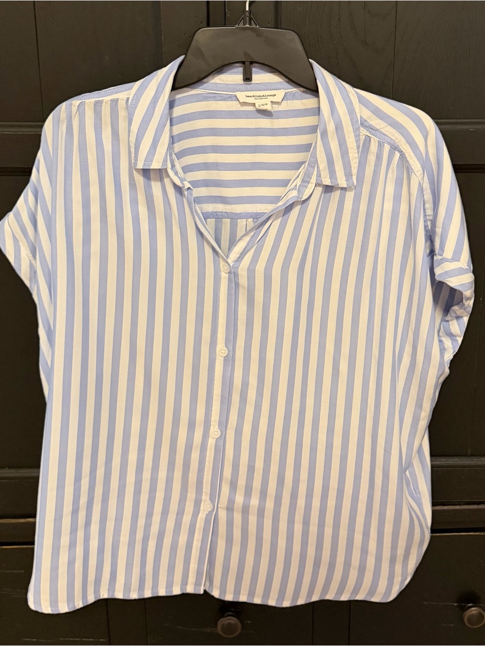 beachlunchlounge Light Blue and White Vertical Stripe Button-Down Shirt